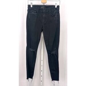 MOTHER Looker Ankle Fray Jeans Guilty As Sin Distressed Zip Fly Black Size 27